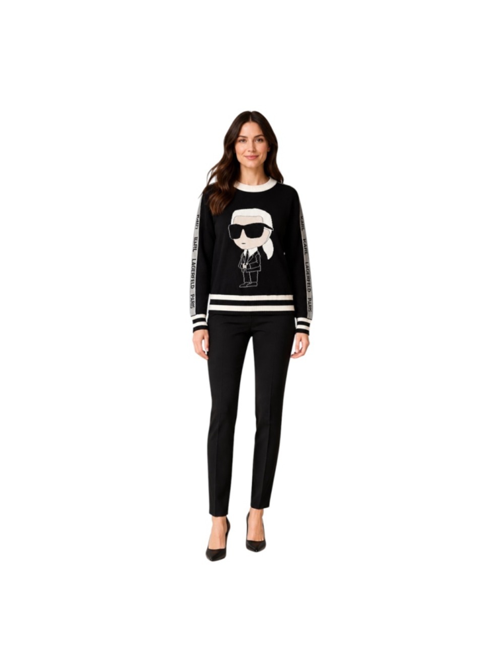 Karl Lagerfeld Paris Karl Graphic Metallic Sweater Black Women's Medium